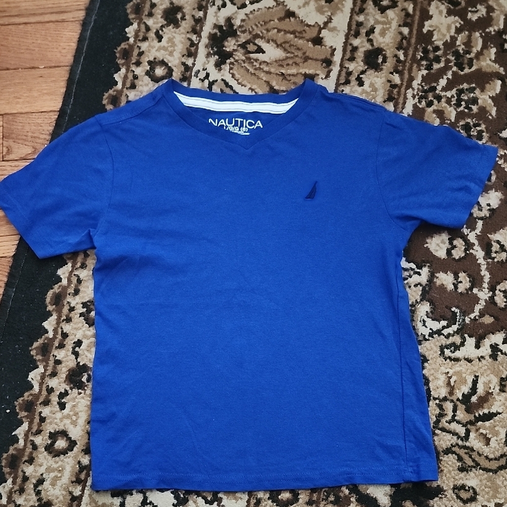 Boy's Nautica Blue Short Sleeve Tee Classic V-neck Crew; Size:6
